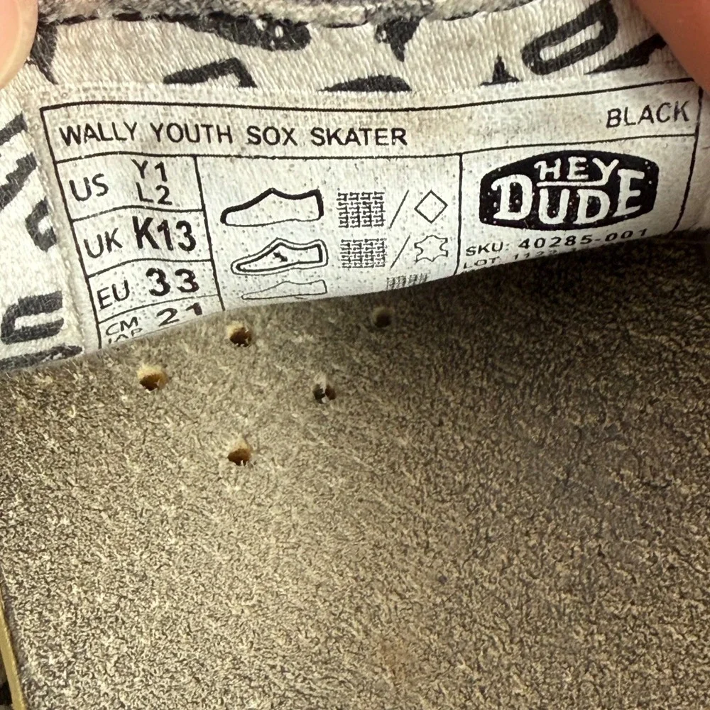 Hey Dude Wally Youth Sox Skater Size 1 Black Grey Marl Casual Slip On Loafer